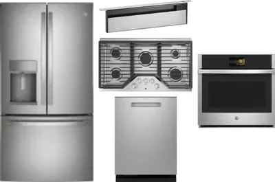 5 Piece Package Includes Refrigerator, Cooktop, Wall Oven, Hood And Dishwasher